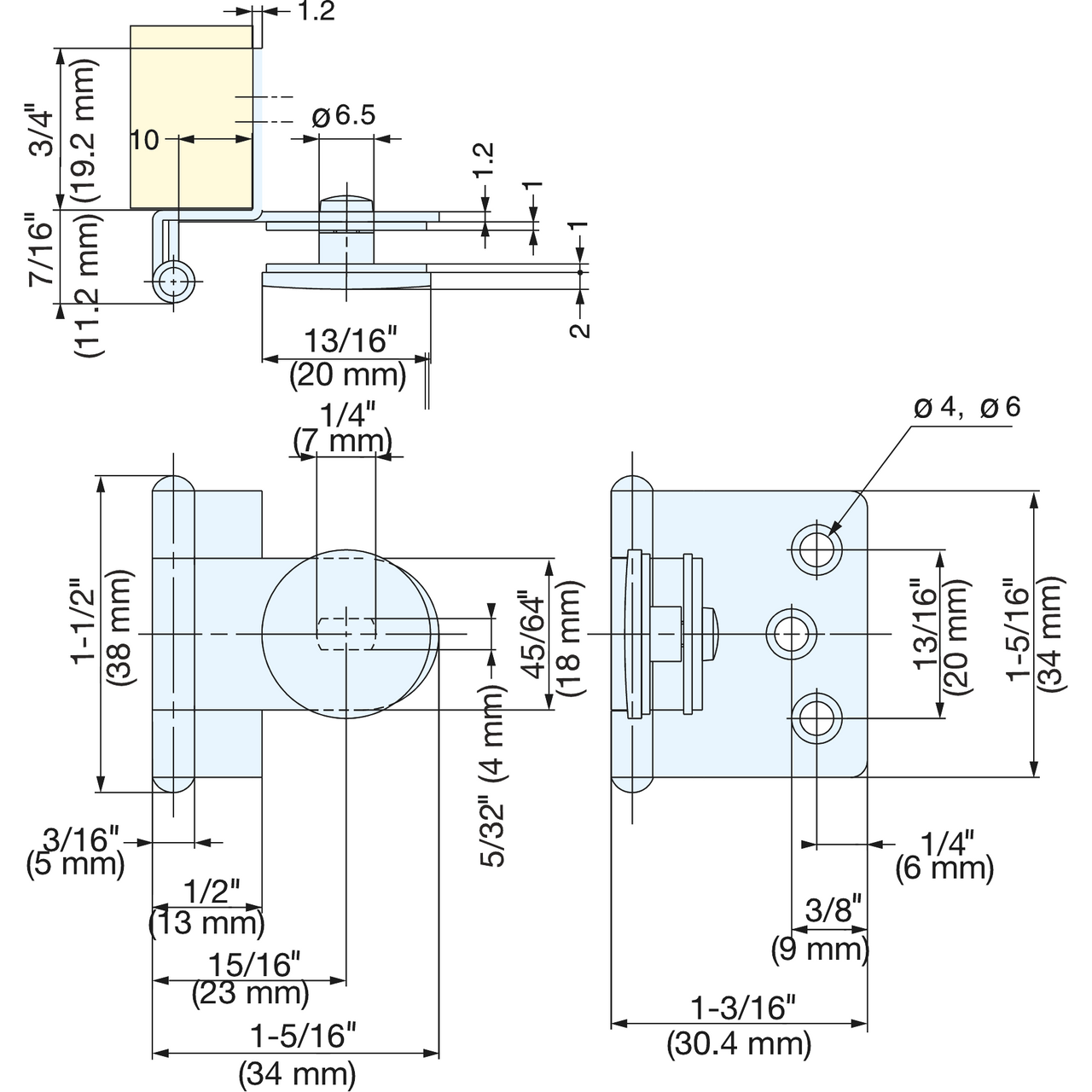 Sugatsune GH-34/8/BL-P: Half Overlay Glass Door Hinge - Black